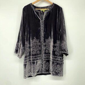 Sigrid Olsen Signature Gray Floral Embroidered Velvet Jacket Women's Sz M